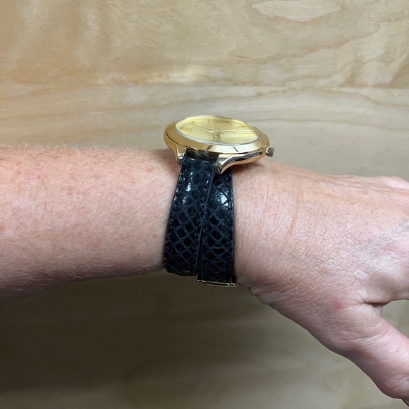Michael Kors Gold Watch w/ Wrap Style Black Snakeskin Band - Picture 7 of 10
